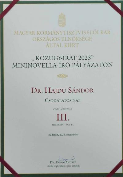 Hajdu Sándor oklevele