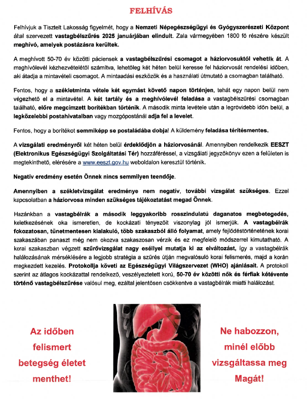 Felhívás vastagbélszűrésre